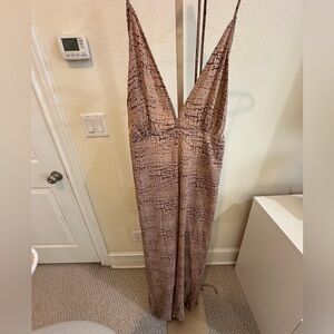 Pretty Little Thing Brown and Pink Spaghetti Strapped Jumpsuit Sz US 12